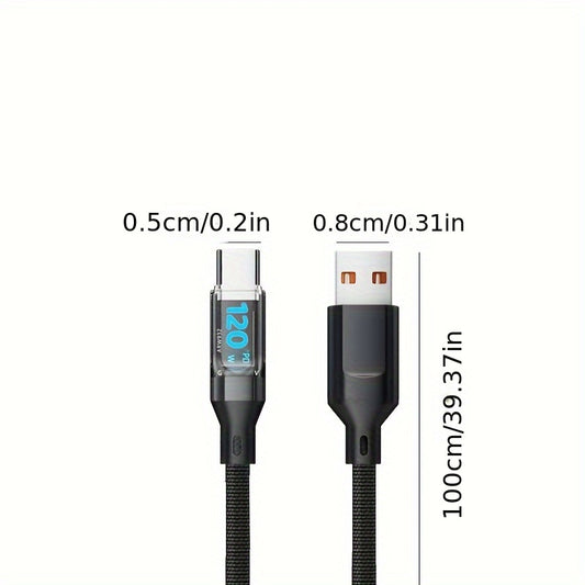 120W Super Fast Charging USB-C Cable with Real-time Digital Display and LED Screen