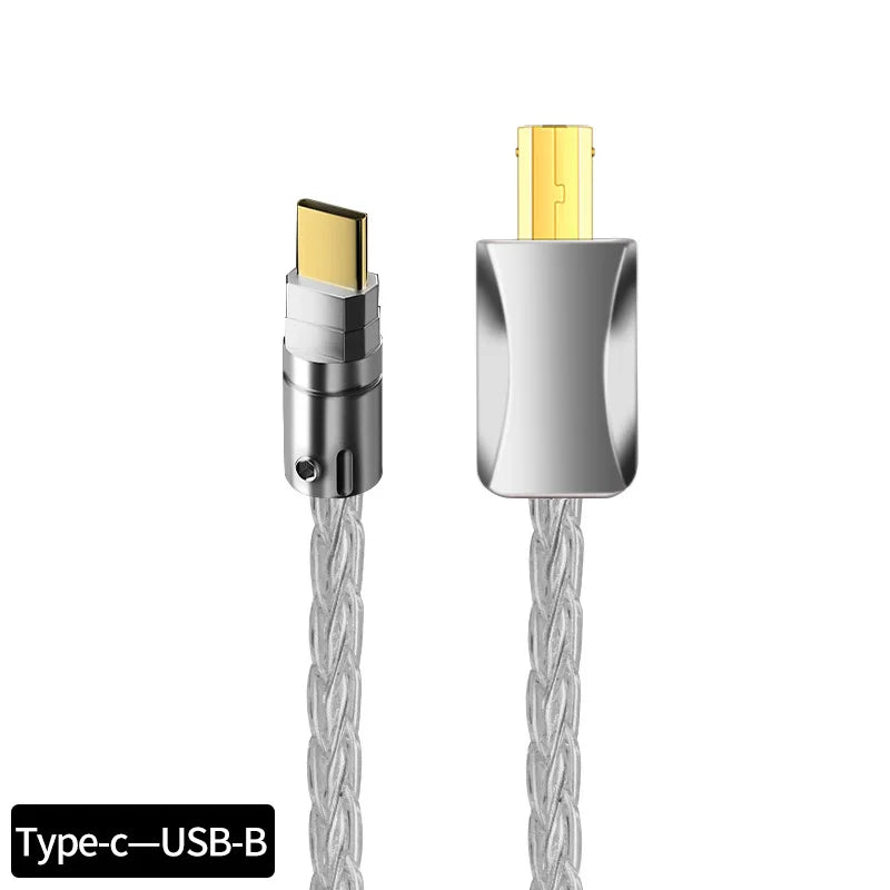 HiFi Lightning to Type B USB Cable Hi-end Pure Silver OTG Type A to Type B, A-C,C-B, C-C USB Cable for Amplifier DAC