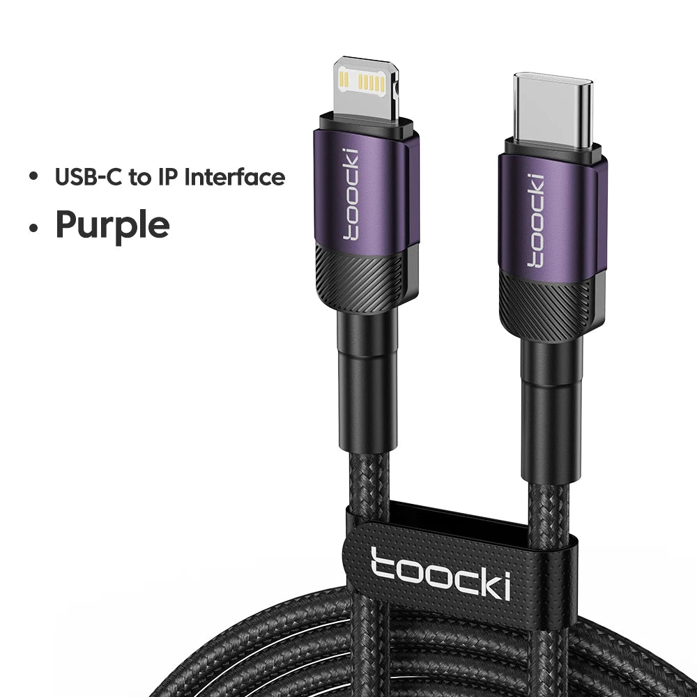 Toocki PD 27W Cable for iPhone 14 13 12 11 Pro Max 8 7 Plus Macbook 2.4A Fast Charging USB C to Lighting Cable Data Wire