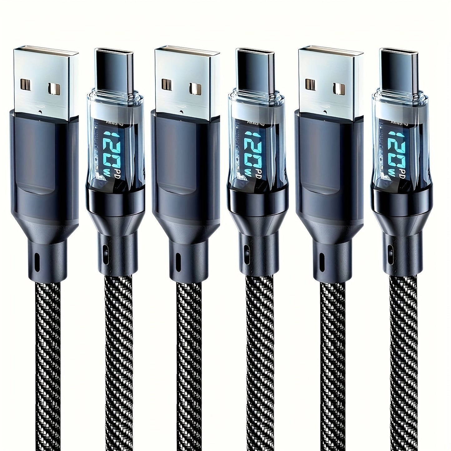 HEEMAX 6A USB C Cable - Fast Charging USB Cables for Samsung S24 S24 Ultra S23 Note 10, iPhone 15 Series, OPPO Oneplus, Xiaomi with 100W Super Fast Charging, QC3.0, LCD Display (1pc/2pcs/3pcs)