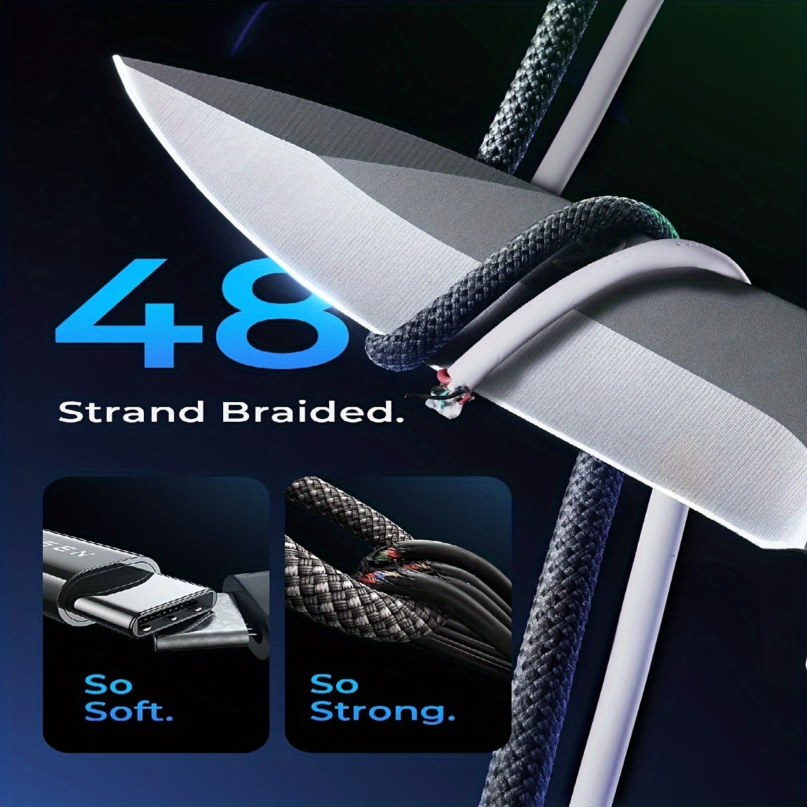 240W 3-in-1 Fast Charging Nylon Braided USB-C Cable, Round Shape, USB Powered, ≤36V Male to Female Connector for MacBook, iPhone, iPad, Samsung & More - No Battery Required