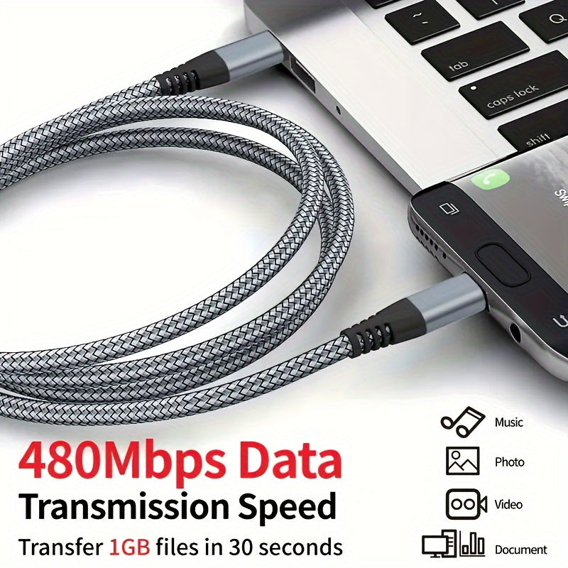 60W Fast Charge & Data Sync Cable - 3ft/6ft/10ft Braided - Universal For IPhone 15 Plus Pro Max, Android, Laptops - USB-C To USB-C Cable Birthday, Christmas, Festival, New Year's Gift
