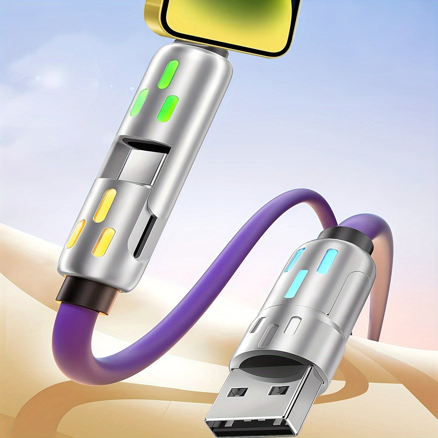 4in 1 USB C Cable Anti-Tangle Fast Charging Data Sync Cable for Smartphone 240W Luminous Fast Charging/Data Transfer Cable