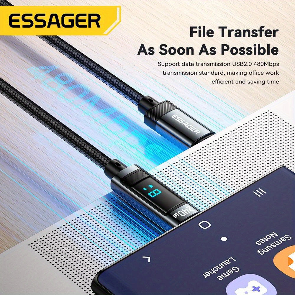 Essager 240W USB-C to USB-C Cable, 100W PD 3.1 Fast Charge, Fabric Flat Data Cord with Glossy Finish, Male to Male, Compatible with MacBook Pro, Xiaomi, and Laptops - ESSAGER Brand, No Battery, 39.37inch/78.74inch