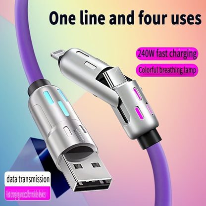 4in 1 USB C Cable Anti-Tangle Fast Charging Data Sync Cable for Smartphone 240W Luminous Fast Charging/Data Transfer Cable