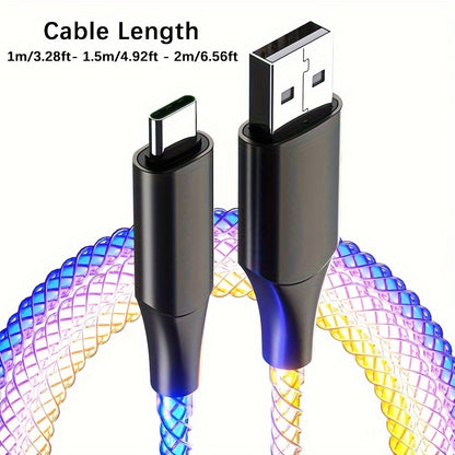 66W Super Fast Charging USB-C Cable with RGB Lighting, Data Sync, Glossy PVC Round Cable, USB Male to Type-C Male Connector, Compatible with Xiaomi, Huawei, Samsung, OPPO - USB-Powered, No Battery, Data Transmission Enabled