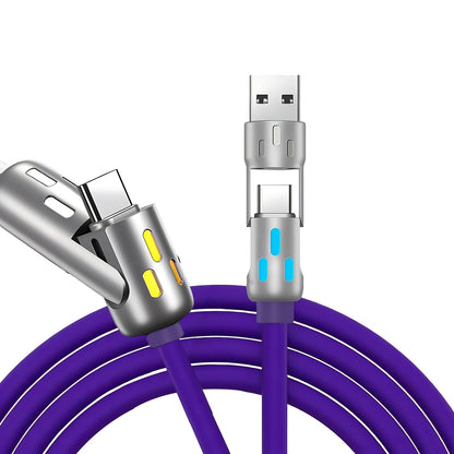 4in 1 USB C Cable Anti-Tangle Fast Charging Data Sync Cable for Smartphone 240W Luminous Fast Charging/Data Transfer Cable
