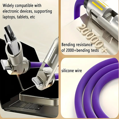 4in 1 USB C Cable Anti-Tangle Fast Charging Data Sync Cable for Smartphone 240W Luminous Fast Charging/Data Transfer Cable