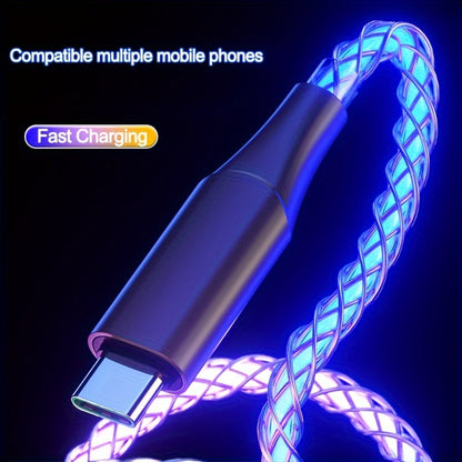 66W Super Fast Charging USB-C Cable with RGB Lighting, Data Sync, Glossy PVC Round Cable, USB Male to Type-C Male Connector, Compatible with Xiaomi, Huawei, Samsung, OPPO - USB-Powered, No Battery, Data Transmission Enabled