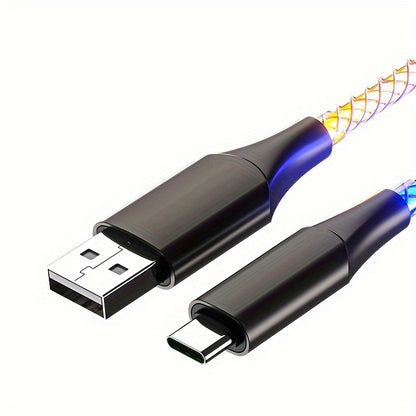 66W Super Fast Charging USB-C Cable with RGB Lighting, Data Sync, Glossy PVC Round Cable, USB Male to Type-C Male Connector, Compatible with Xiaomi, Huawei, Samsung, OPPO - USB-Powered, No Battery, Data Transmission Enabled