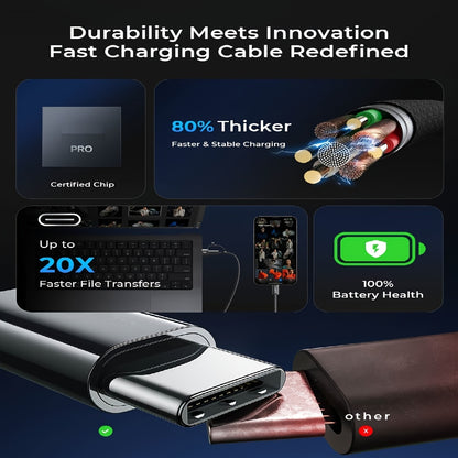 240W 3-in-1 Fast Charging Nylon Braided USB-C Cable, Round Shape, USB Powered, ≤36V Male to Female Connector for MacBook, iPhone, iPad, Samsung & More - No Battery Required