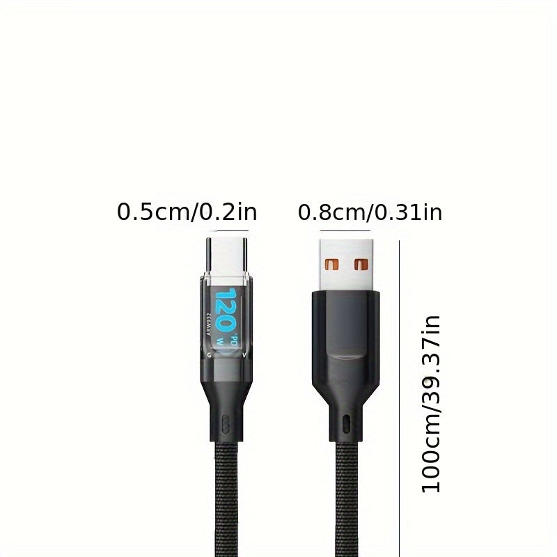 120W Super Fast Charging USB-C Cable with Real-time Digital Display and LED Screen