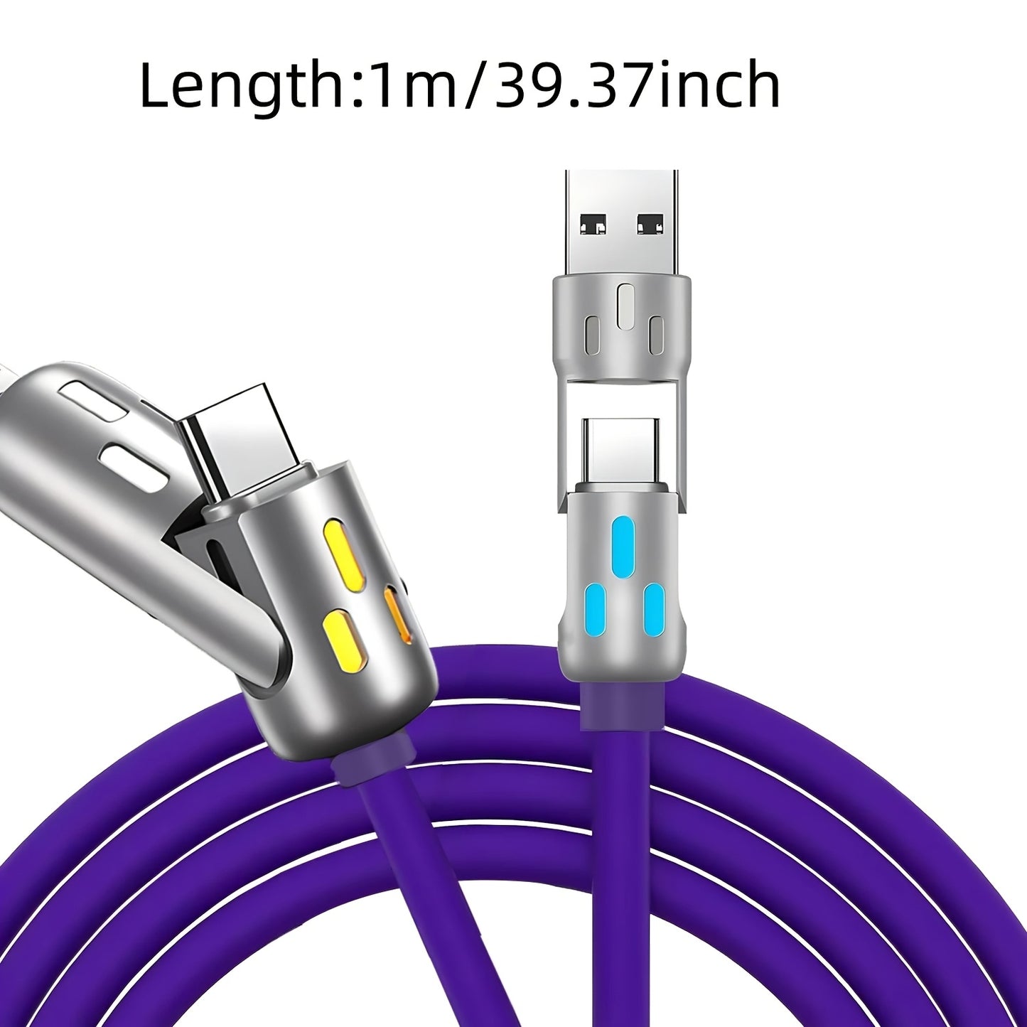 4in 1 USB C Cable Anti-Tangle Fast Charging Data Sync Cable for Smartphone 240W Luminous Fast Charging/Data Transfer Cable