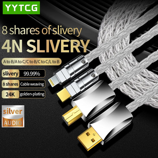 HiFi Lightning to Type B USB Cable Hi-end Pure Silver OTG Type A to Type B, A-C,C-B, C-C USB Cable for Amplifier DAC