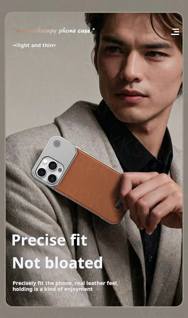 Business Aromatherapy Leather Case for iPhone 17 Air 16 15 14 Plus 13 12 11 Pro Max For Magsafe Magnetic Frameless Armor Cover