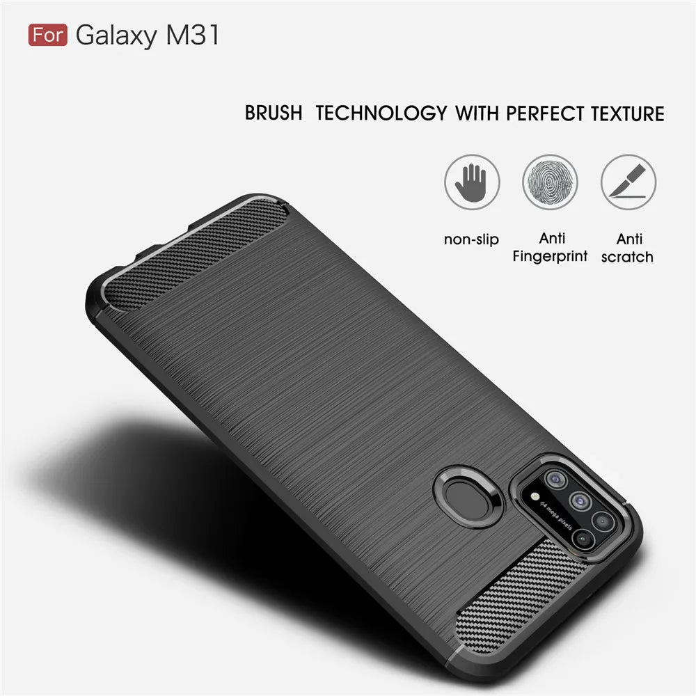 For Cover Samsung Galaxy M21 Case Samsung M21 Capas Shockproof Carbon Fibre Phone Bumper Soft TPU Case For Samsung M21 Fundas