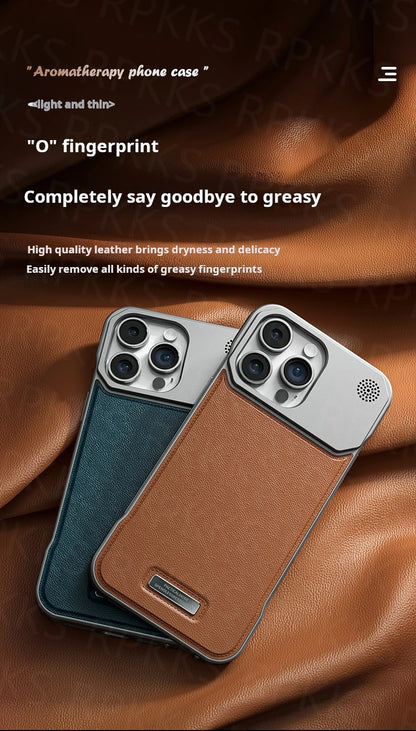 Business Aromatherapy Leather Case for iPhone 17 Air 16 15 14 Plus 13 12 11 Pro Max For Magsafe Magnetic Frameless Armor Cover