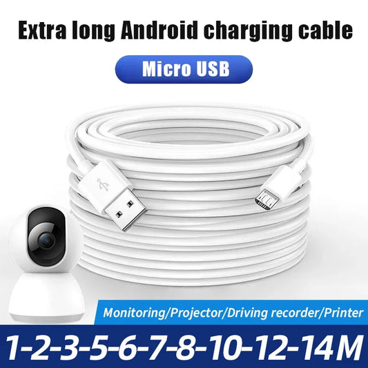 Ultra-long Micro USB charging cable suitable for monitoring driving recorder printer Android extension cable 2M 3M 5M 8M 10M 14M