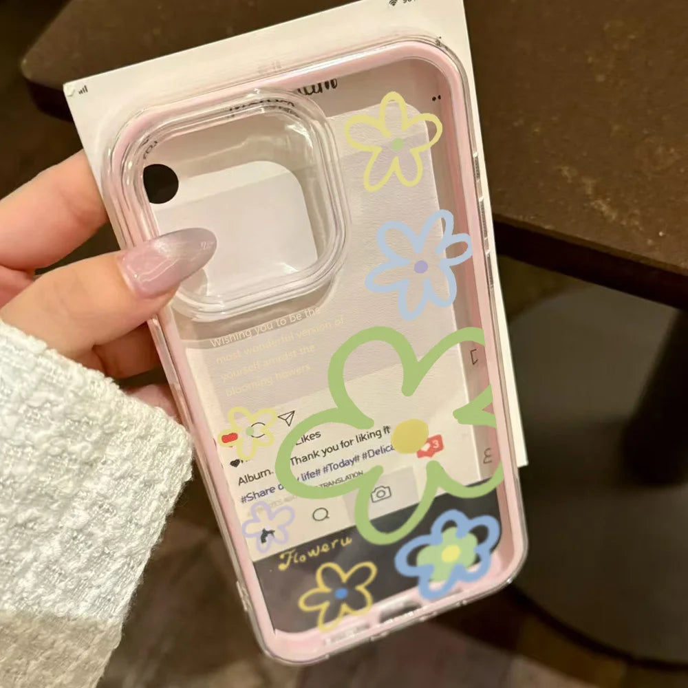 2 in 1 Candy Color Phone Case For iPhone 11 16 17 Pro Max 13 15 14 12 17 Air 17promax Soft TPU Transparent Flower Funda Cover
