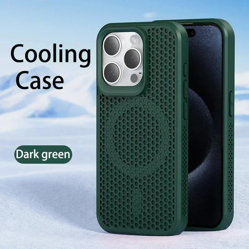 Cooling Heat Dissipation Phone Case For iPhone 17 16 15 14 13 12 11 Pro Max Plus Breathable Hard Back Magnetic Cover For Magsafe