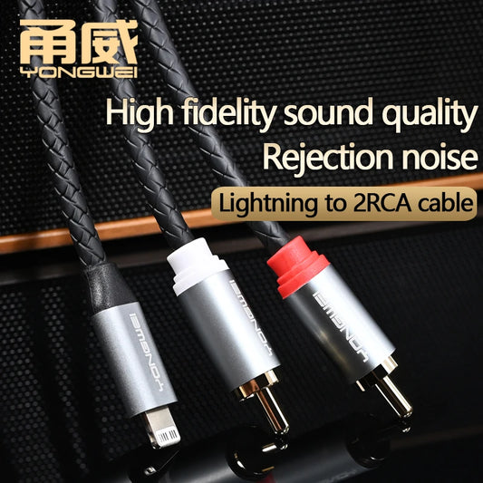 YONGWEI HIFI Lightning to 2RCA Cable for iPhone High end OFC gold plating Mobilephone Amplifier Interconnect to RCA Cable