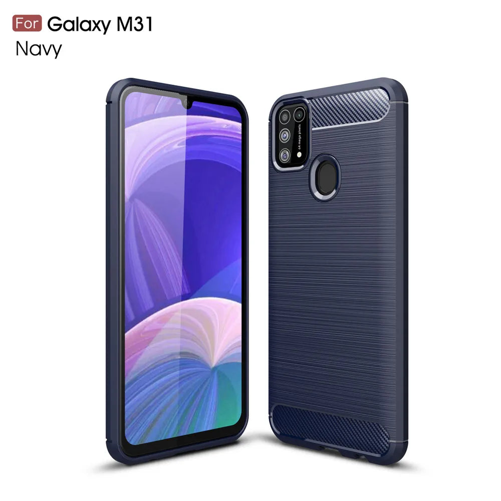 For Cover Samsung Galaxy M21 Case Samsung M21 Capas Shockproof Carbon Fibre Phone Bumper Soft TPU Case For Samsung M21 Fundas