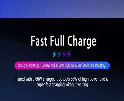 6A Super Fast Charging Colorful Light Data Cable A Drag Three RGB Breathing Gradient Car Charging Cable USB 3 In 1 Universal