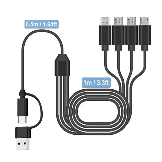 2 to 4 Micro USB Cable,  Multi Micro USB Splitter Charging Cable, 5V USB A/Type C PD to Micro USB Cord, with 4 Micro Connectors