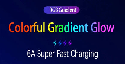 6A Super Fast Charging Colorful Light Data Cable A Drag Three RGB Breathing Gradient Car Charging Cable USB 3 In 1 Universal