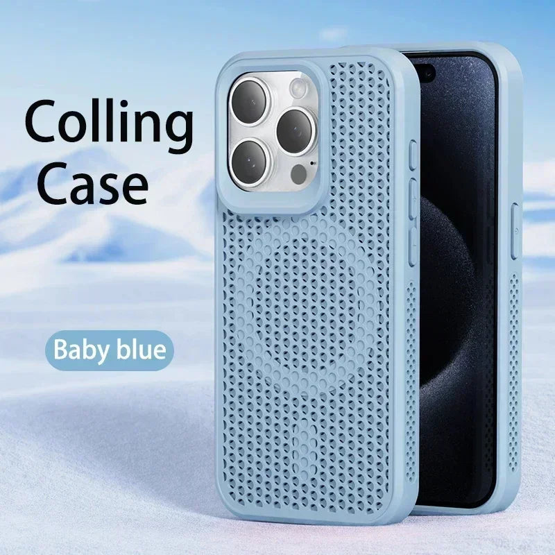 Cooling Heat Dissipation Phone Case For iPhone 17 16 15 14 13 12 11 Pro Max Plus Breathable Hard Back Magnetic Cover For Magsafe