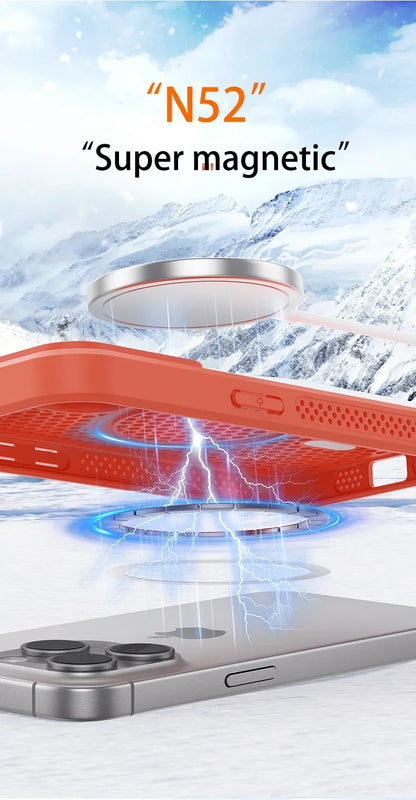 Cooling Heat Dissipation Phone Case For iPhone 17 16 15 14 13 12 11 Pro Max Plus Breathable Hard Back Magnetic Cover For Magsafe