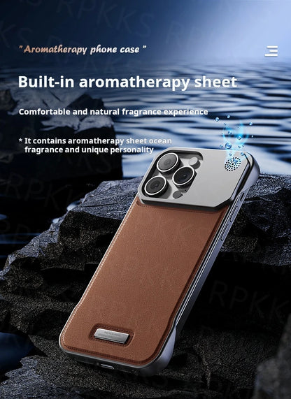 Business Aromatherapy Leather Case for iPhone 17 Air 16 15 14 Plus 13 12 11 Pro Max For Magsafe Magnetic Frameless Armor Cover