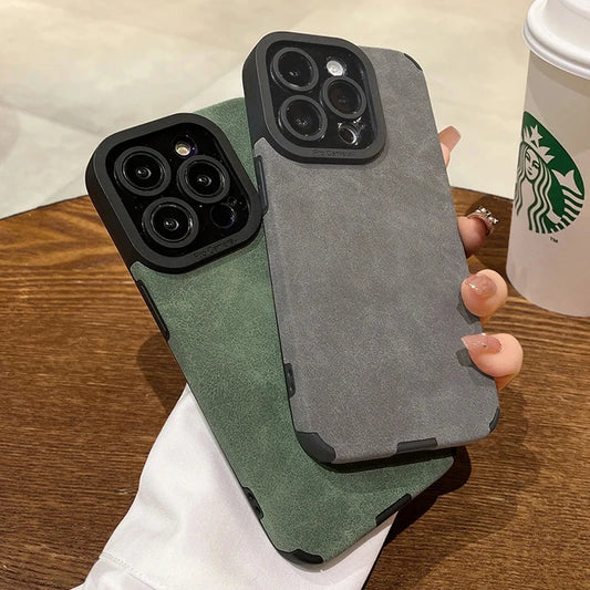 Fashion Matte Leather Silicone Case For iPhone 14 Plus 12 13 Mini 11 16 15 Pro Max 17 ProMax Lens Protection Shockproof Cover