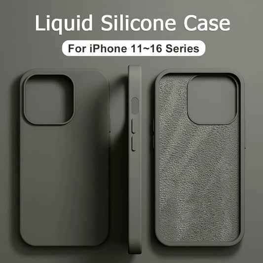Original Liquid Silicone Case For iPhone 13 12 11 14 15 16 Pro Max Plus Official Case Bumper Protective Cover Phone Accessories