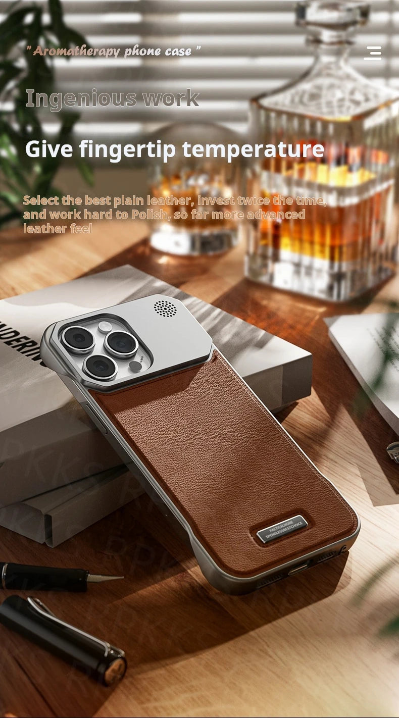 Business Aromatherapy Leather Case for iPhone 17 Air 16 15 14 Plus 13 12 11 Pro Max For Magsafe Magnetic Frameless Armor Cover