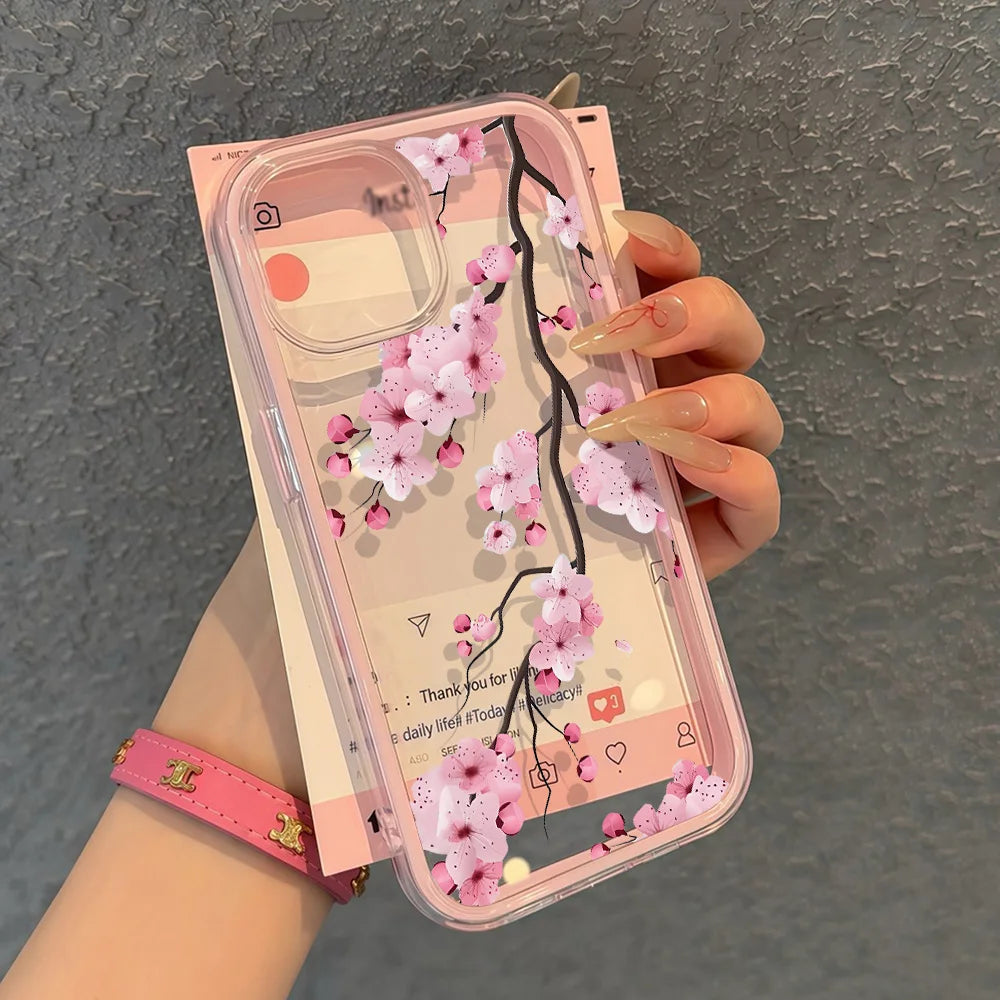 2 in 1 Candy Color Phone Case For iPhone 11 16 17 Pro Max 13 15 14 12 17 Air 17promax Soft TPU Transparent Flower Funda Cover