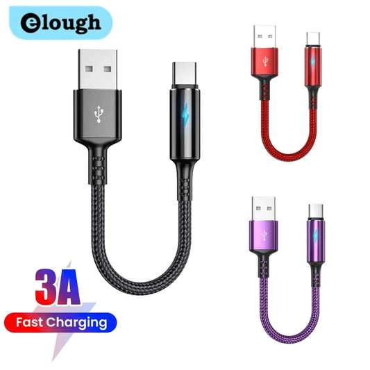 0.25m USB to Type C/Lightning Cable Fast Charging Data Cord Short Portable Mini Cable Charge for Power Bank Mobile Phone Wire