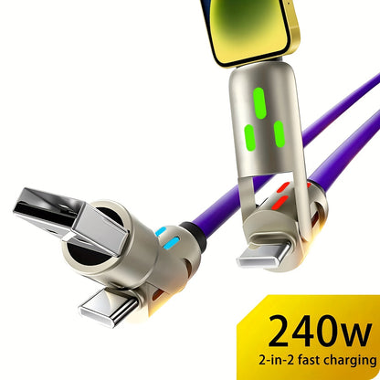 4in 1 USB C Cable Anti-Tangle Fast Charging Data Sync Cable for Smartphone 240W Luminous Fast Charging/Data Transfer Cable