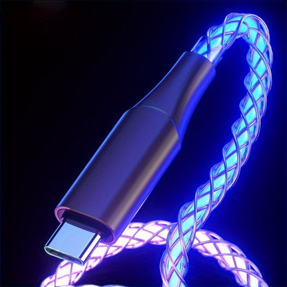66W Super Fast Charging USB-C Cable with RGB Lighting, Data Sync, Glossy PVC Round Cable, USB Male to Type-C Male Connector, Compatible with Xiaomi, Huawei, Samsung, OPPO - USB-Powered, No Battery, Data Transmission Enabled