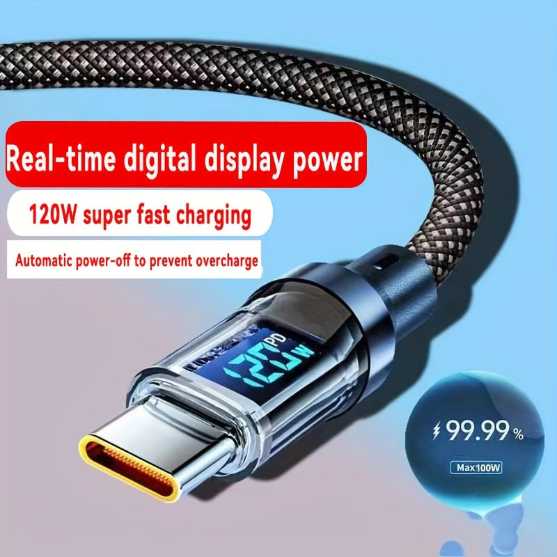120W Super Fast Charging USB-C Cable with Real-time Digital Display and LED Screen